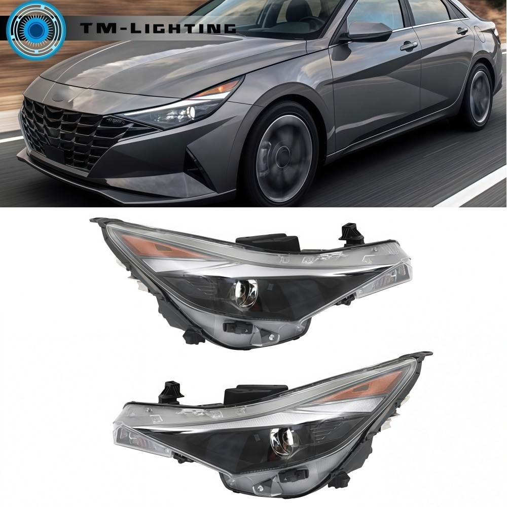 For Hyundai Elantra 2021 2022 Black Halogen w/LED DRL Left&Right Side Headlights