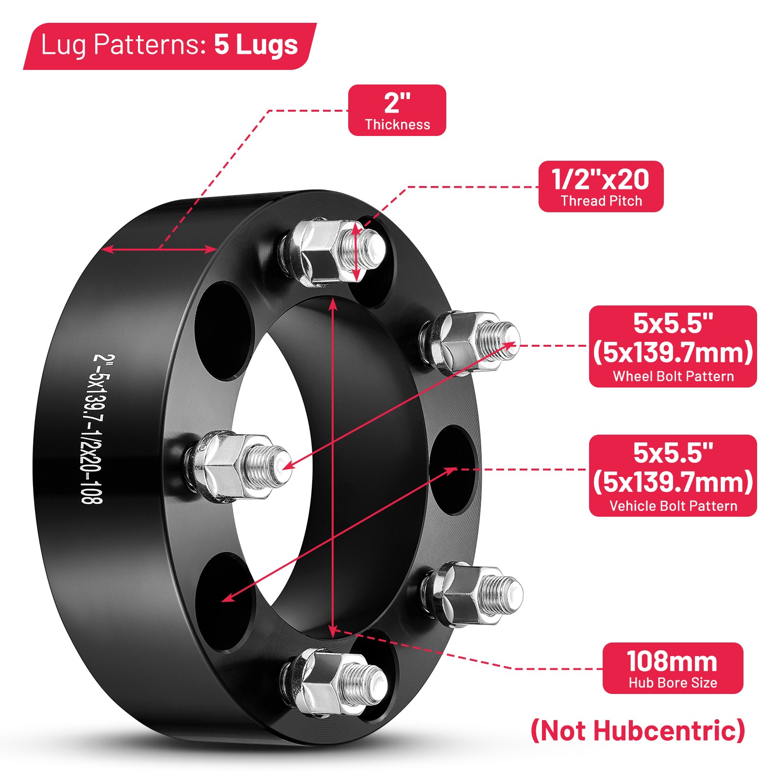 (4) 2″ Inch 5×139.7mm 5×5.5″ Wheel Spacers For Dodge Ram 1500 F150 E150 CJ3 CJ5