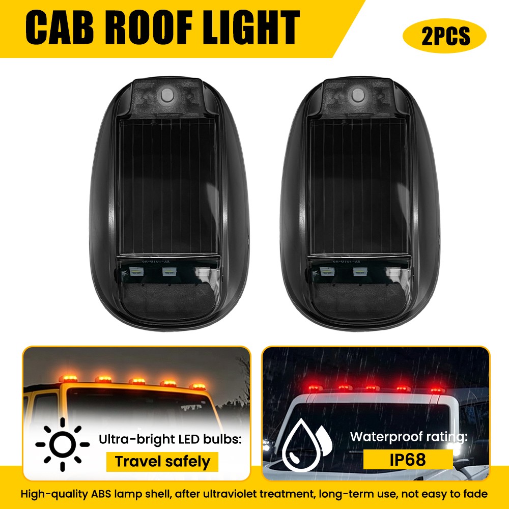 2x Solar USB Rechargeable RGB Strobe Cab Lights For Truck Trailer Boat w/ Remote