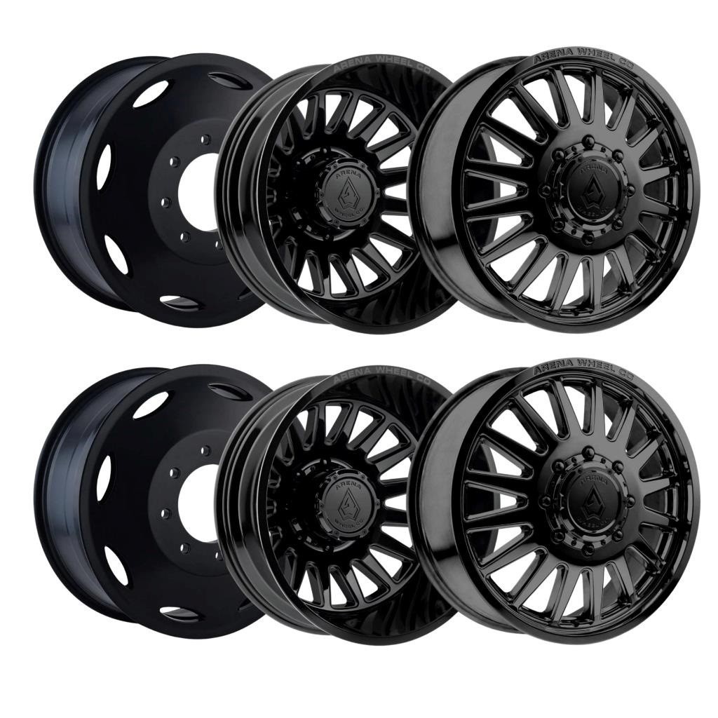 (Set-6) Arena Dually Rival 22×8.25 10×225 105mm Gloss Black Wheels Rims 22 Inch