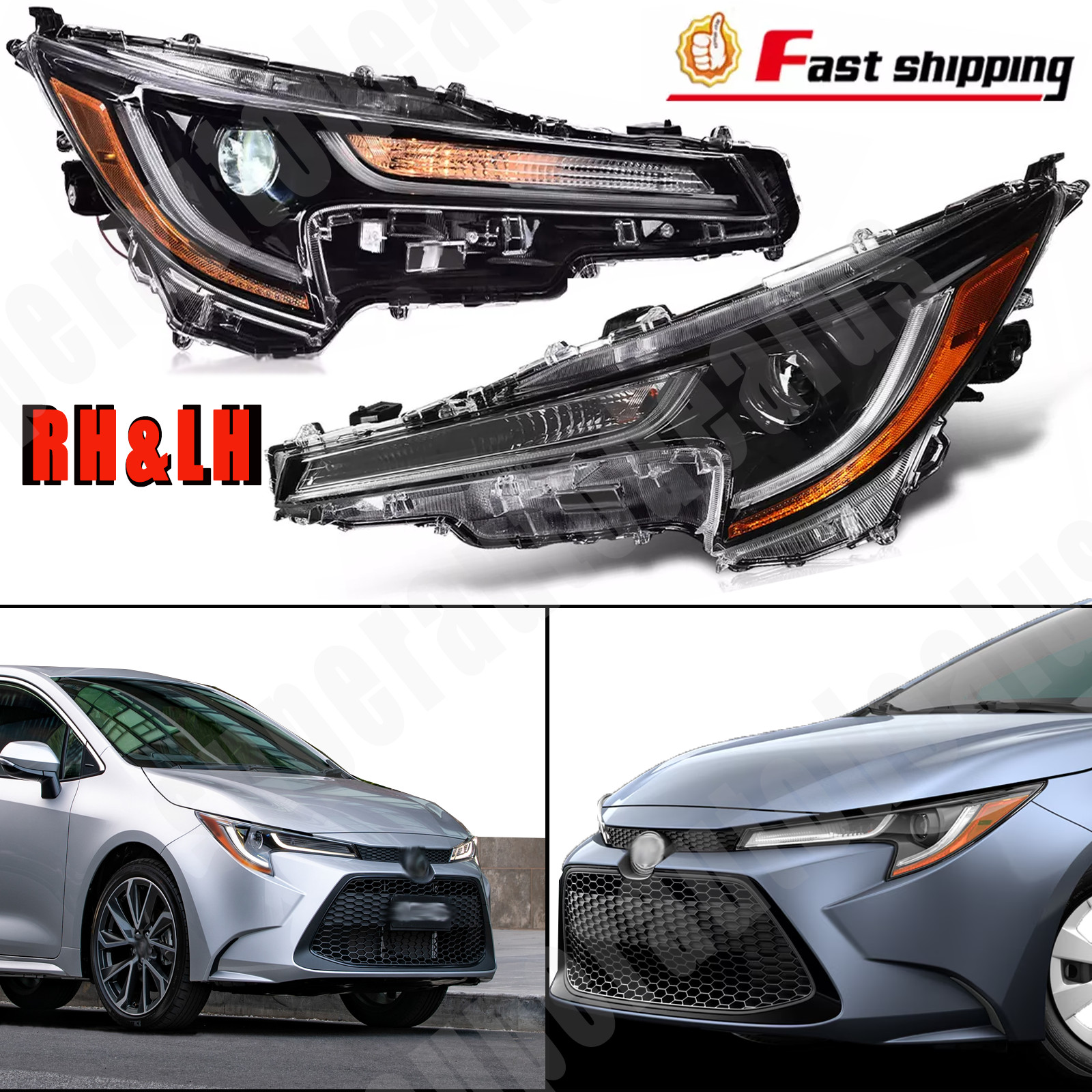 Pair For 2020-2022 Toyota Corolla L LE Headlight W/LED DRL & Turn Signal Light