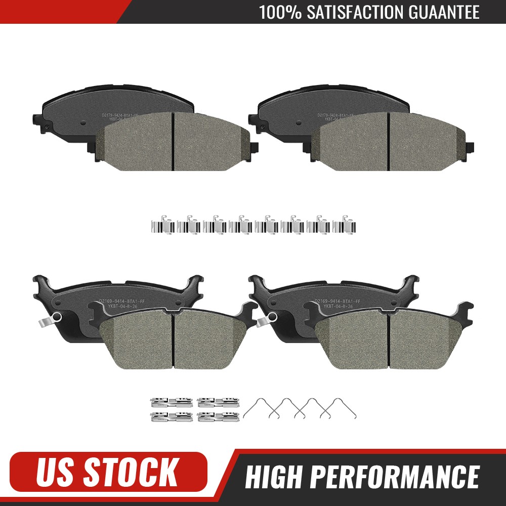 Front & Rear Ceramic Brake Pads w/Hardware Set for 2019 2020 2021-2025 Ram 1500