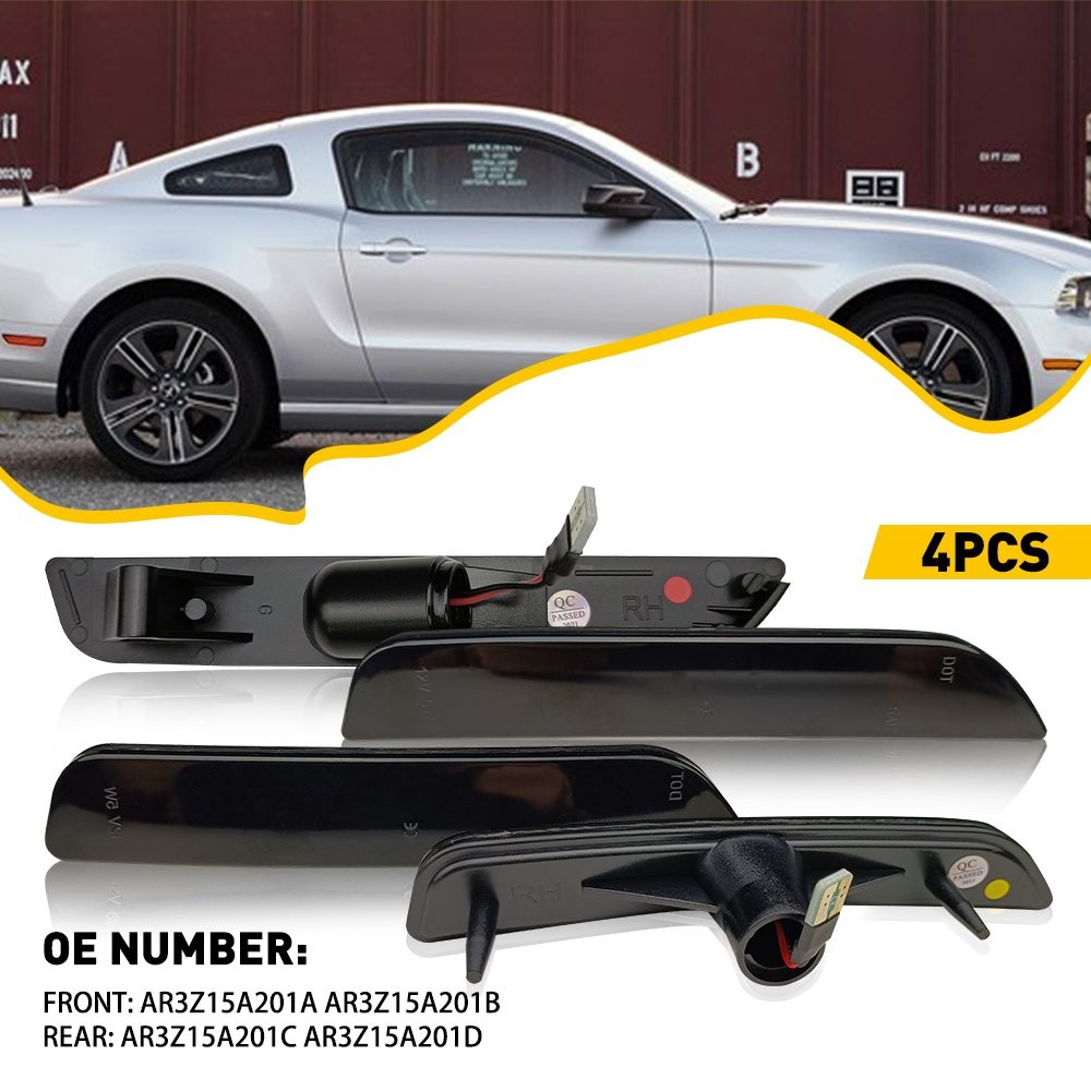 For 10-14 Ford Mustang Front Smoke Rear LED Side Marker Light Bumper Lamp 4pc SL