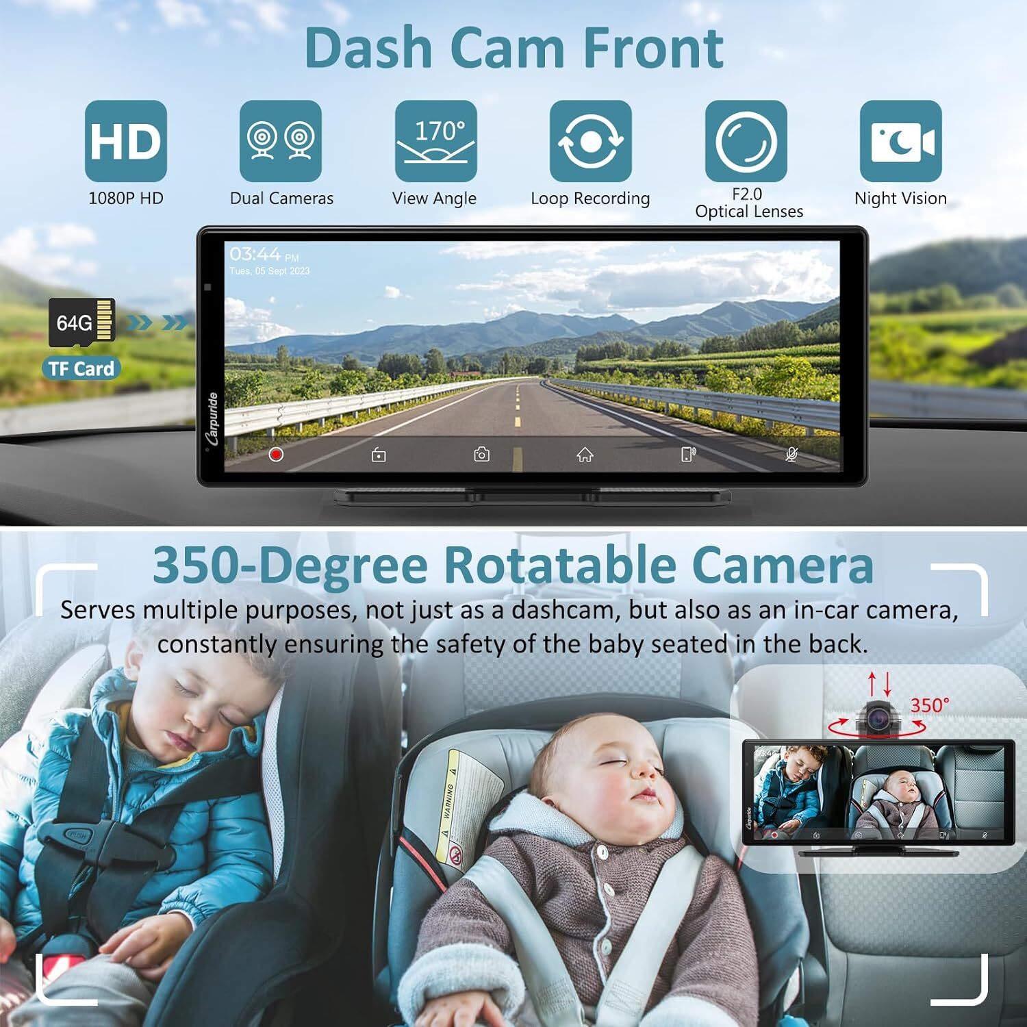 CARPURIDE W903 Smart Multimedia Wireless Carplay Android Auto With Dash Camera