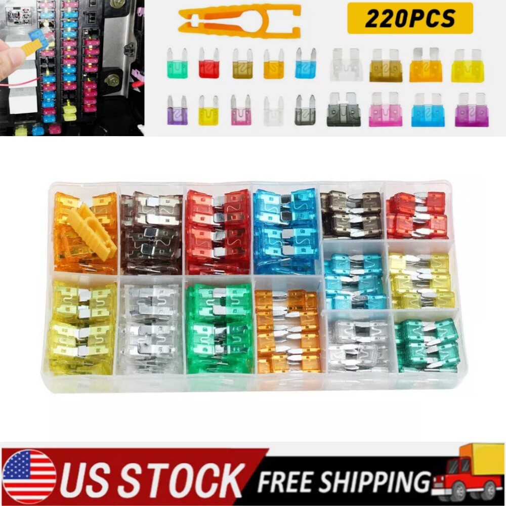 220pcs Car Blade Fuse Box Assortment Fuses Fit For Truck RV Boat Motorcycle ATV