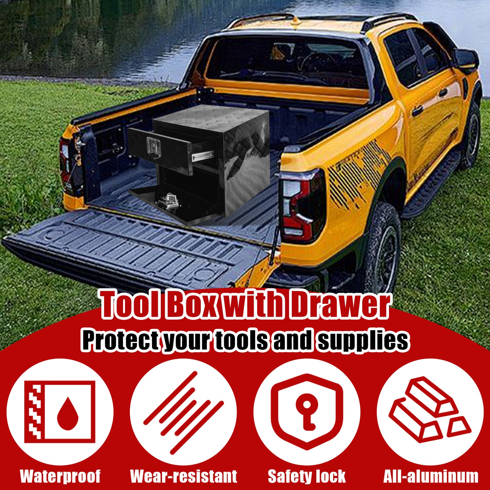 36″ Aluminum Double Layer Drawer Tool Cabinet Truck Pickup Trailer Organizer