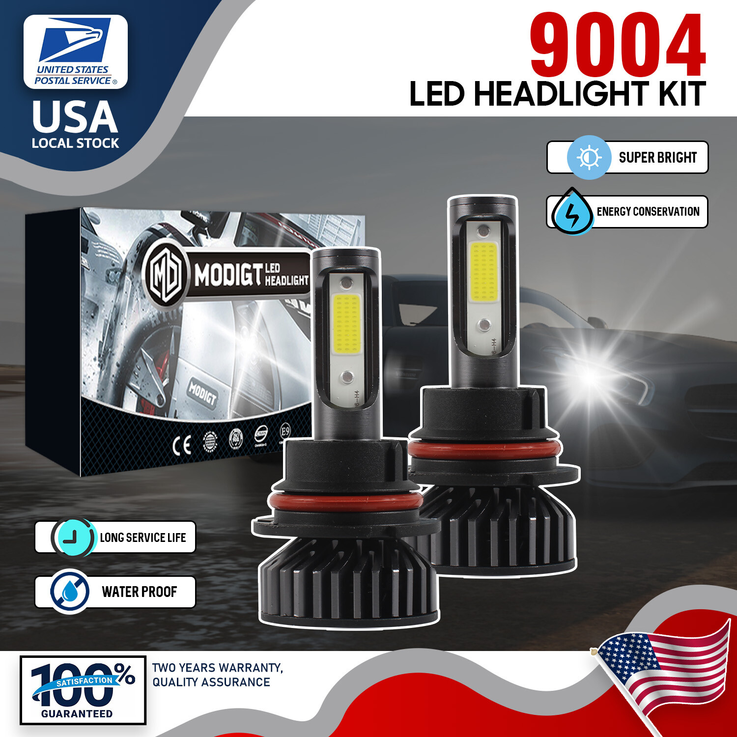 Pair 9004 HB1 LED Headlight Bulbs Conversion Kit 6000K Bright White Hi/Low Beam