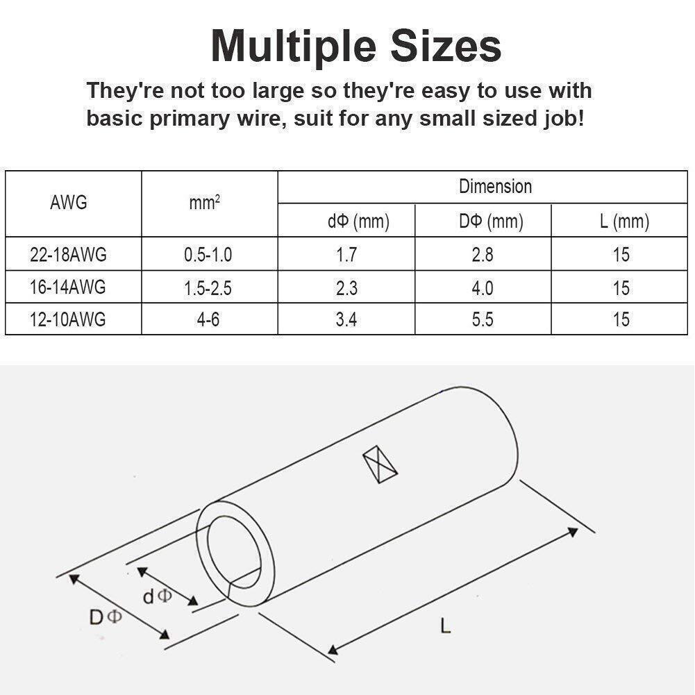 Bare Copper Butt Connectors Splice Crimp Wire Terminals Non-Insulated 100PCS