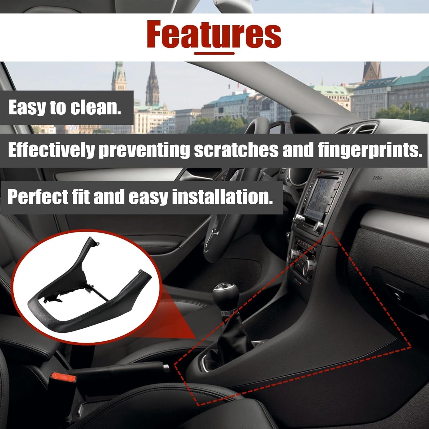 Black Center Console Frame Trim Shift Panel Cover For 2009-2013 VW Golf MK6 ABS