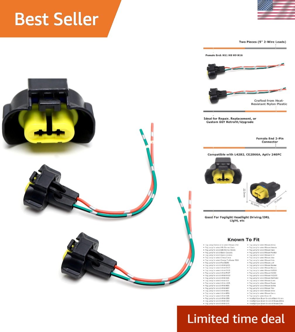 High-Quality H11/H8 Fog Light Connector Plugs – 2 Count for Easy Installation