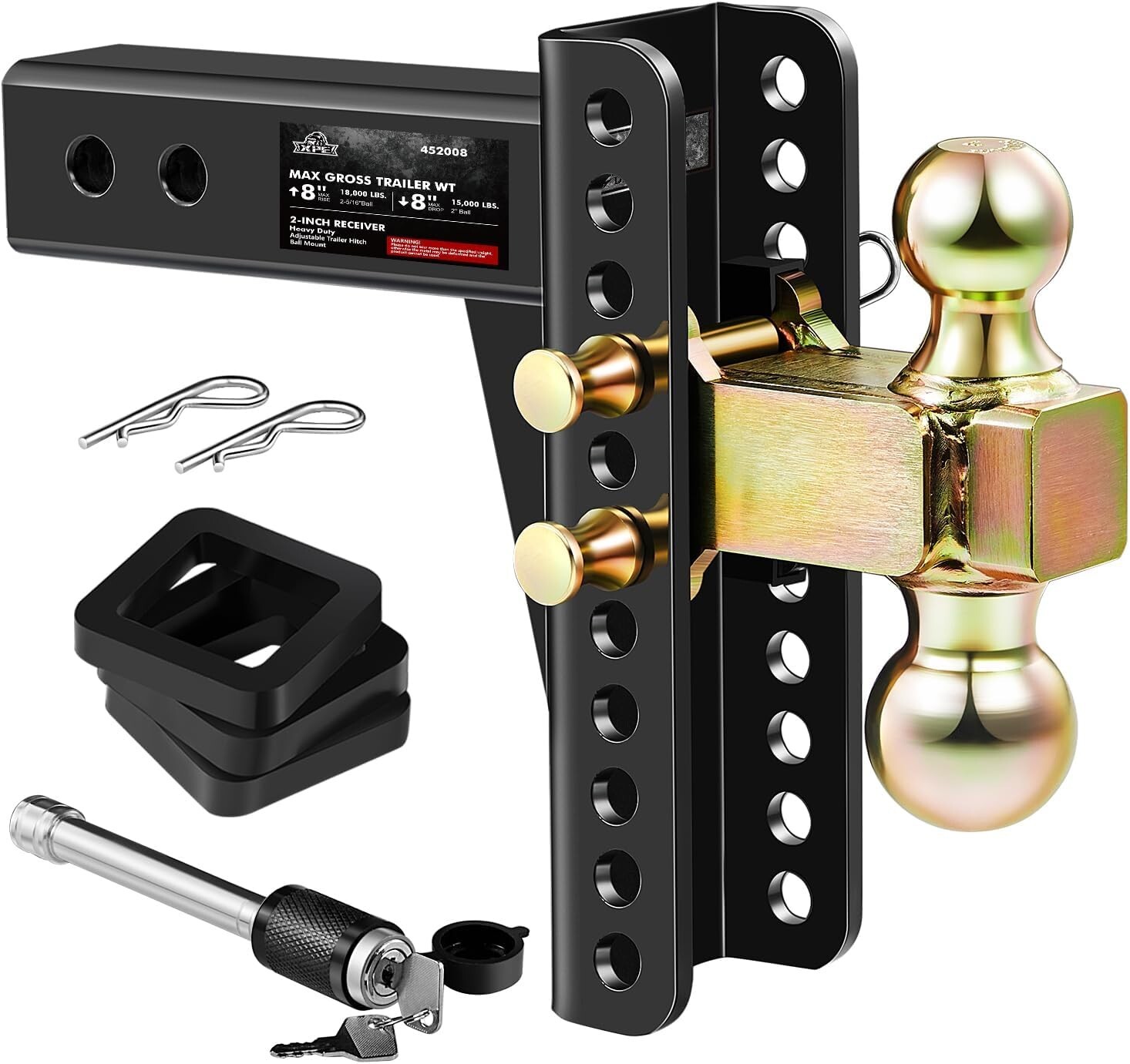 Adjustable Trailer Hitch 2 inch Receiver 8″ Drop Hitch 2″ & 2-5/16″ Ball Hitch
