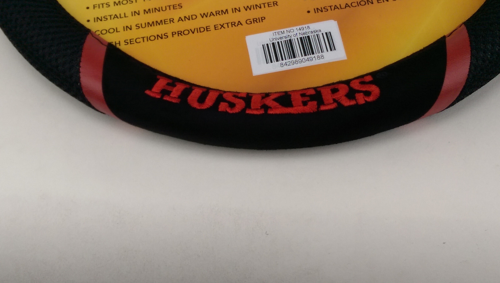 NCAA Steering Mesh Steer Wheel Cover w/ Air Freshener Nebraska Cornhuskers