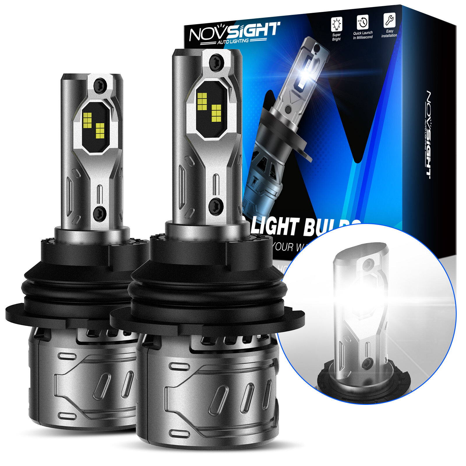2x 9004 HB1 LED Headlight Bulbs Kit High Low Beam Super Bright 70000LM 6500K