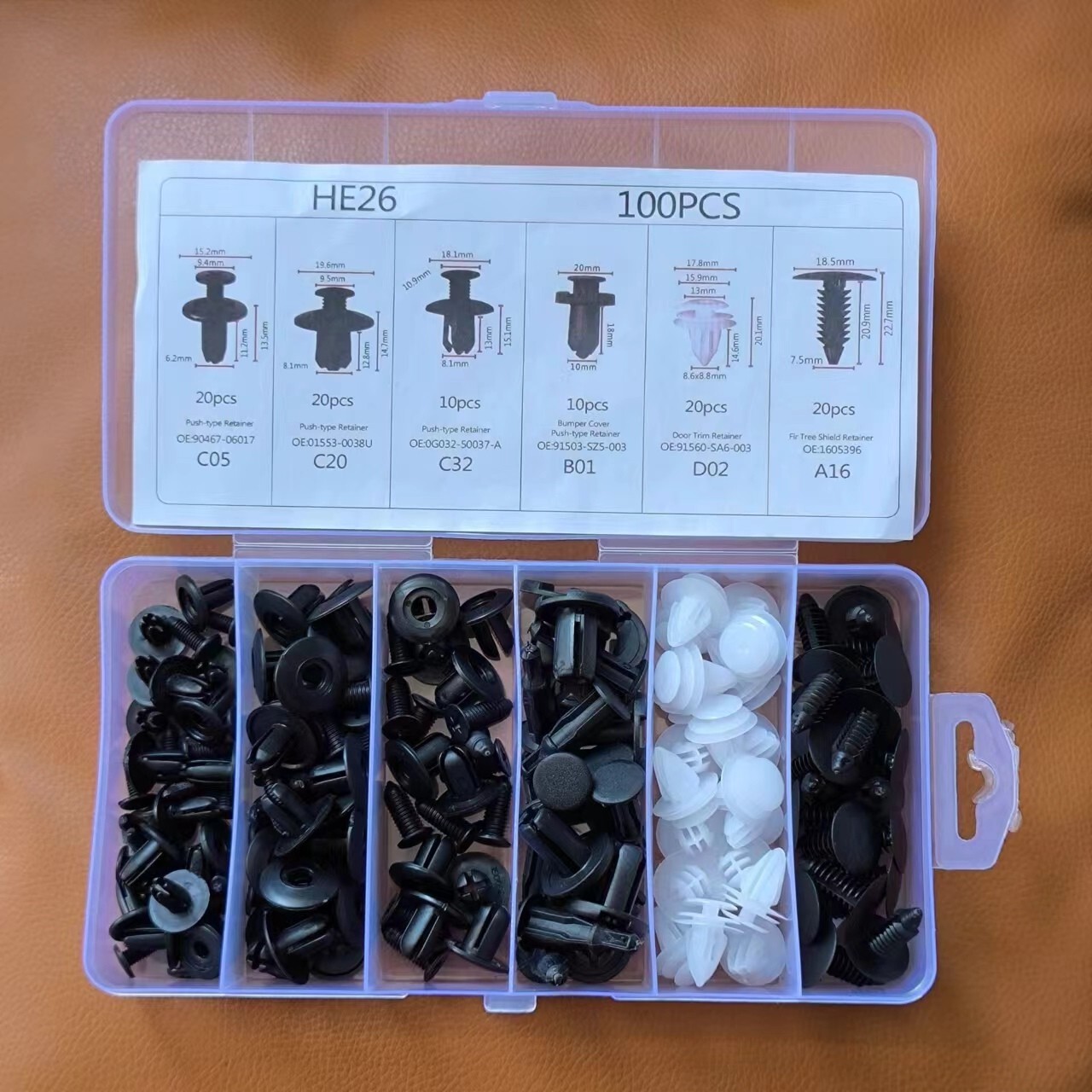 Car Fixer Plastic Fasteners Kit Push Type Rivets Assortment Clip Set For 100PCS