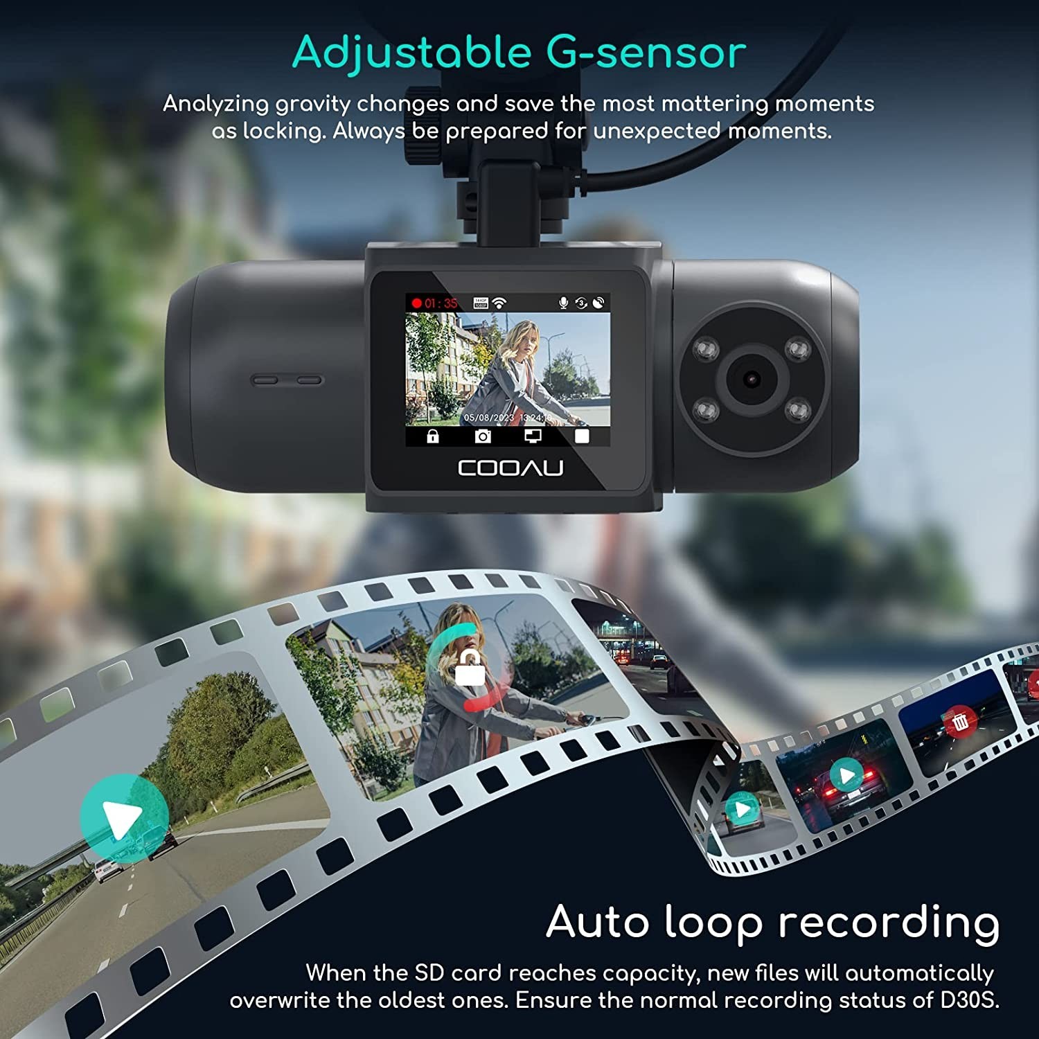 COOAU Dash Camera 4k/1440P Dash Cam Front and Inside, Built-in GPS and WiFi 24/7