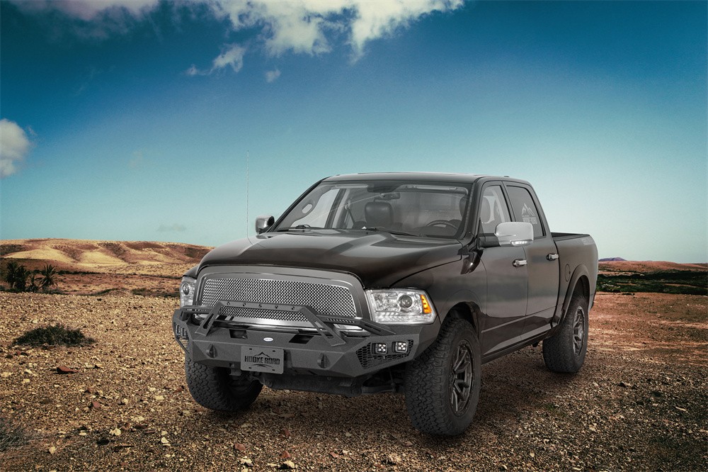 Off-Road Front Bumper w/Winch Plate & 4x LED Lights For 2009-2012 Dodge Ram 1500