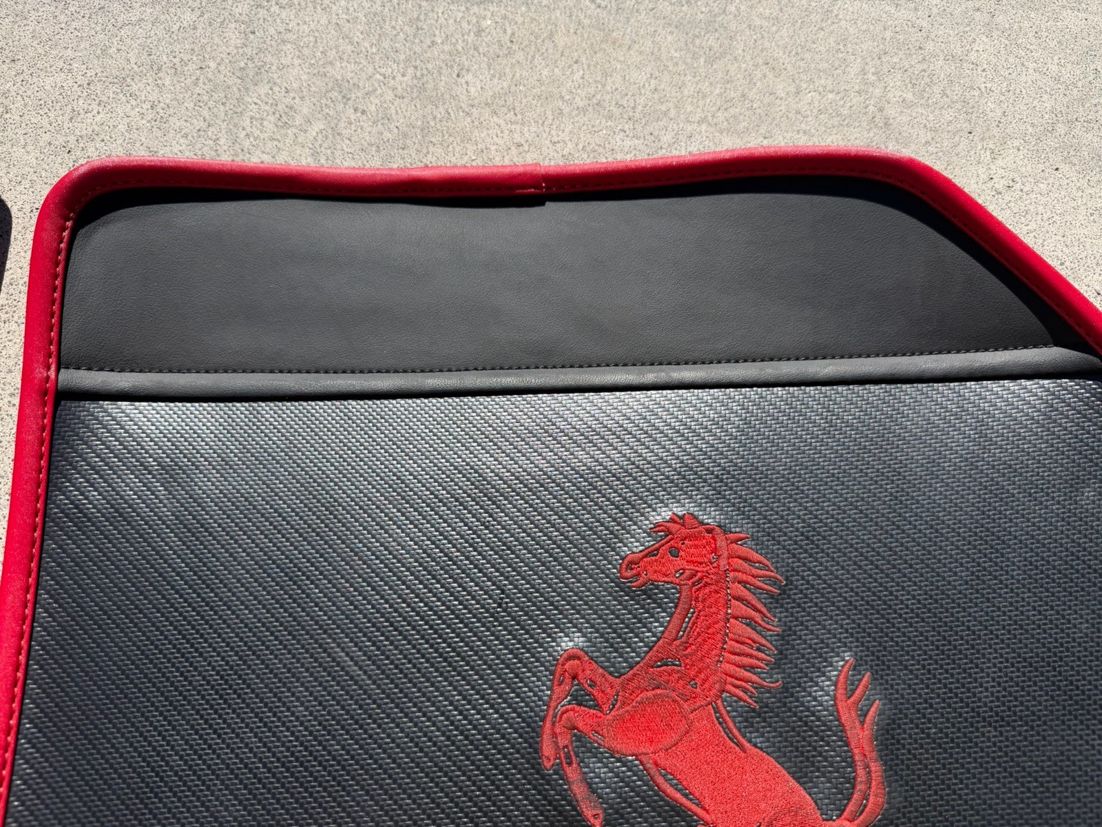 Ferrari 488 Spider Custom Floor Mats Set Of 2 Carbon Fiber Look Red Trim