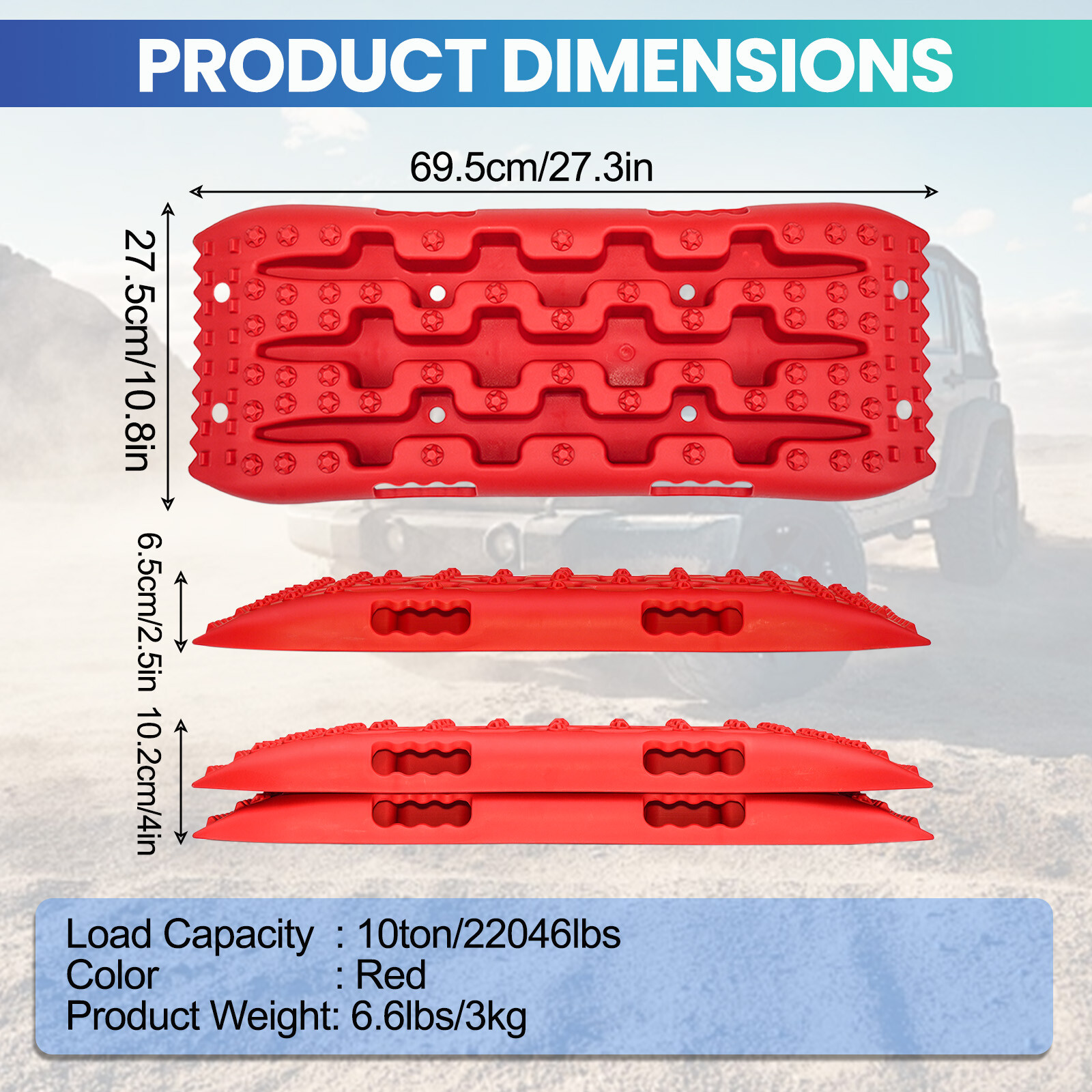2PC Traction Board PP Mud Snow Sand Short Mat Car Truck 4X4 Off Road Accessories