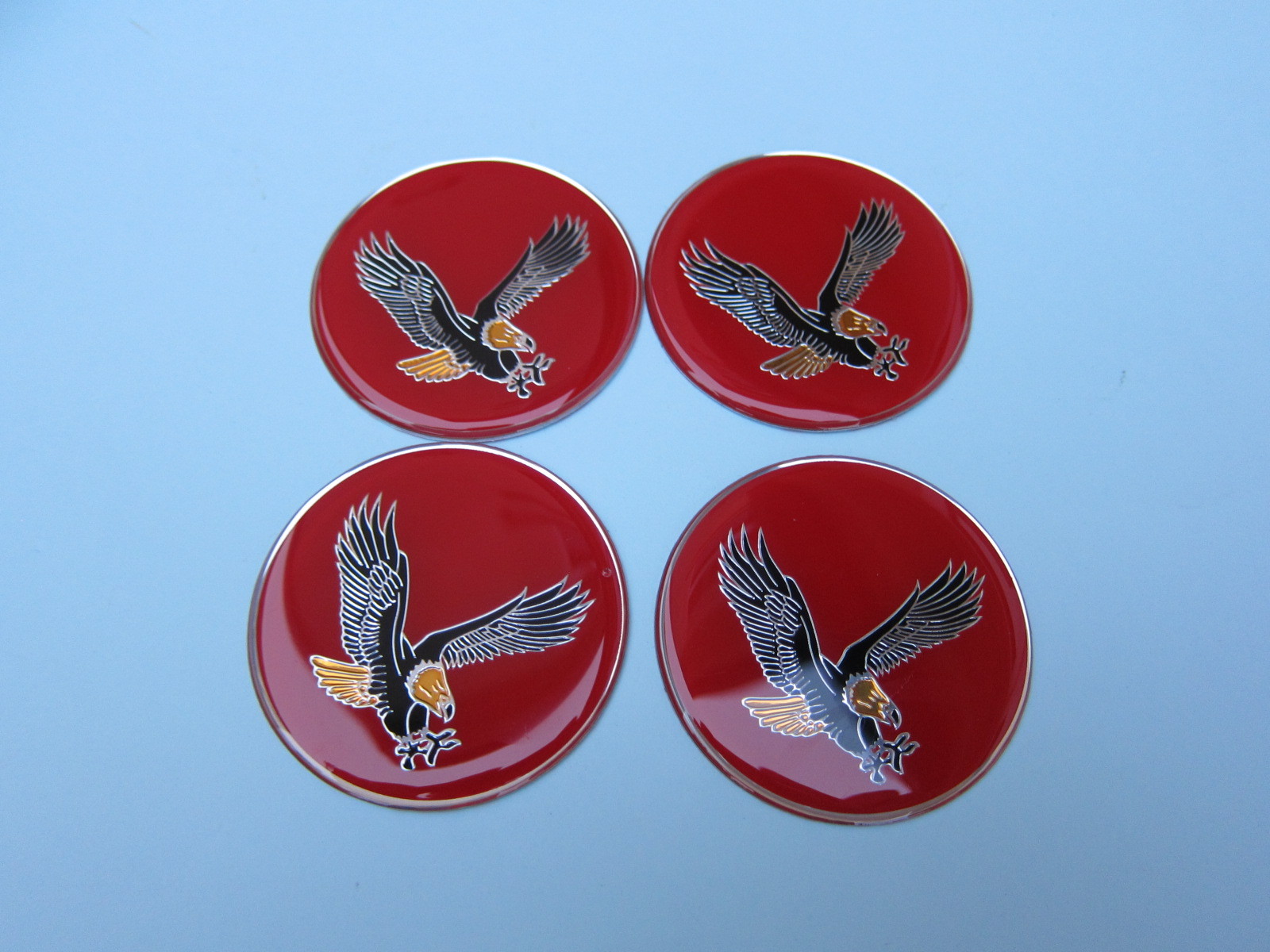 Lowrider hydraulics eagle logo sticker for wire wheel rim center cap red, 4 pcs