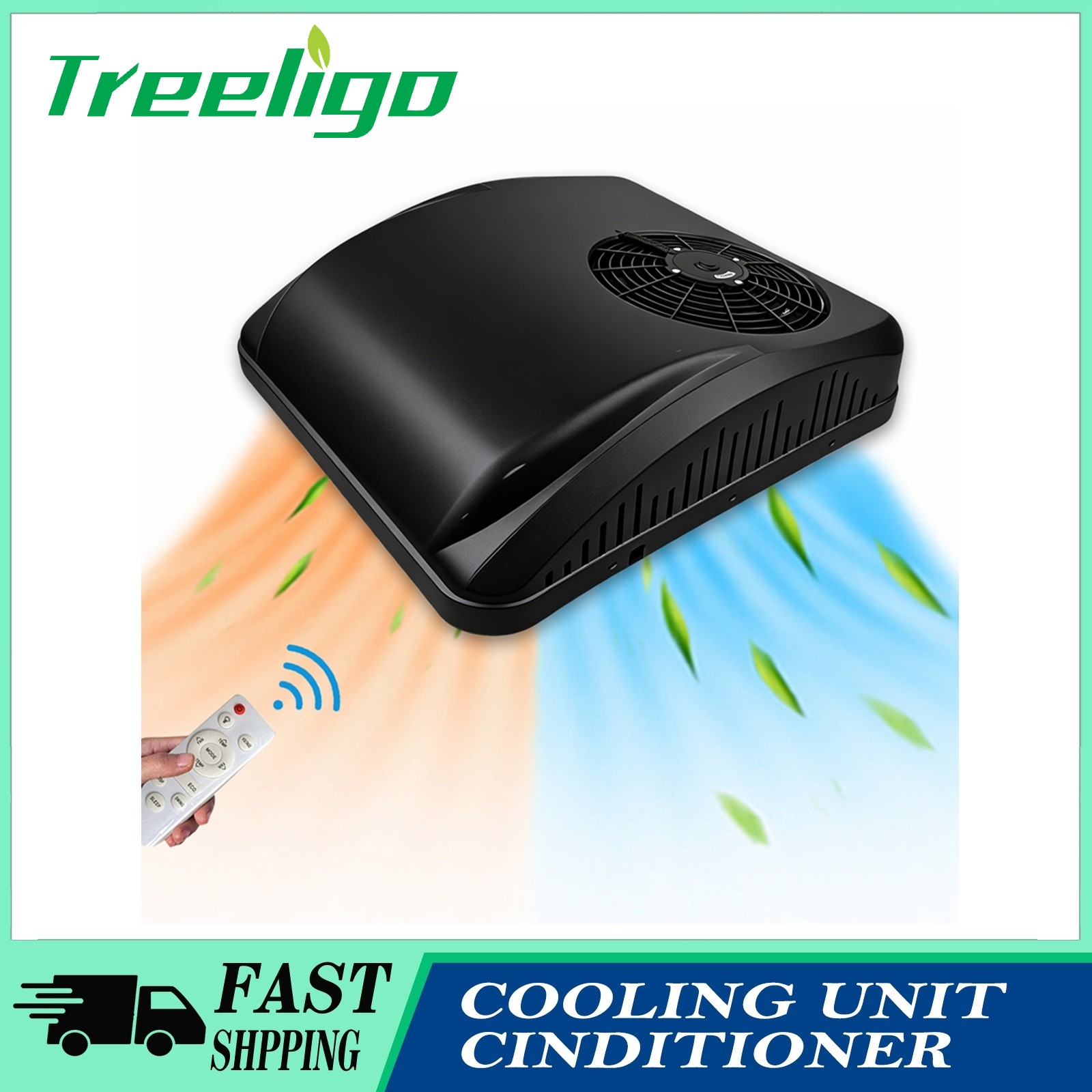 Treeligo 12V Black Coo&Heat Air Conditioner Rooftop Electric AC Unit For RV