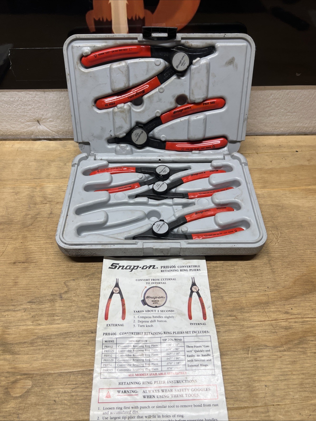 Snap-on Tools PRH406 5 Piece Convertible Retainer Ring Pliers Set With Case