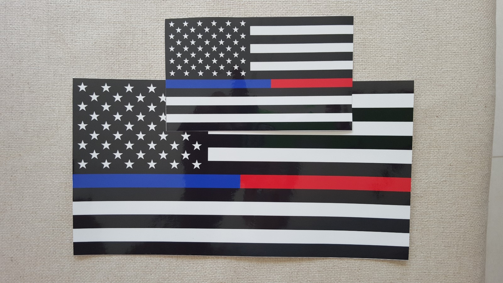 (2) 2.5″x1.5″ & 3″x5″ Thin Blue Red Line FireFighter Police Vinyl Decal Sticker