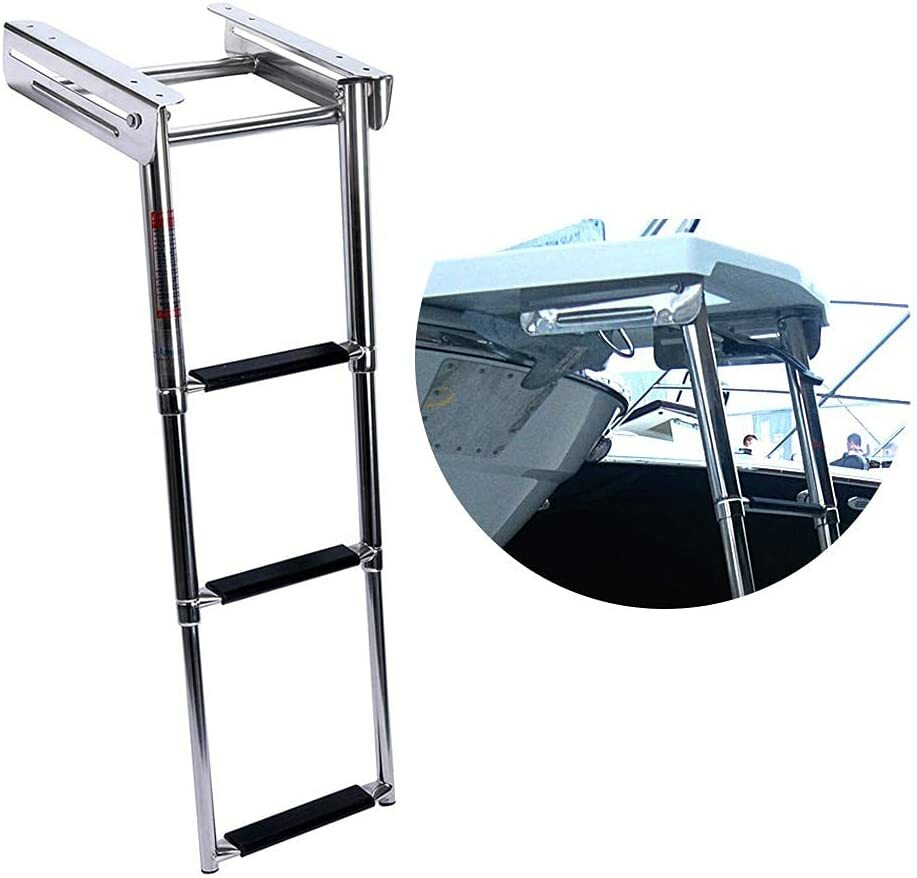 3 Steps Boat Ladder Stainless Steel Telescoping Folding Yacht Pontoon Ladder