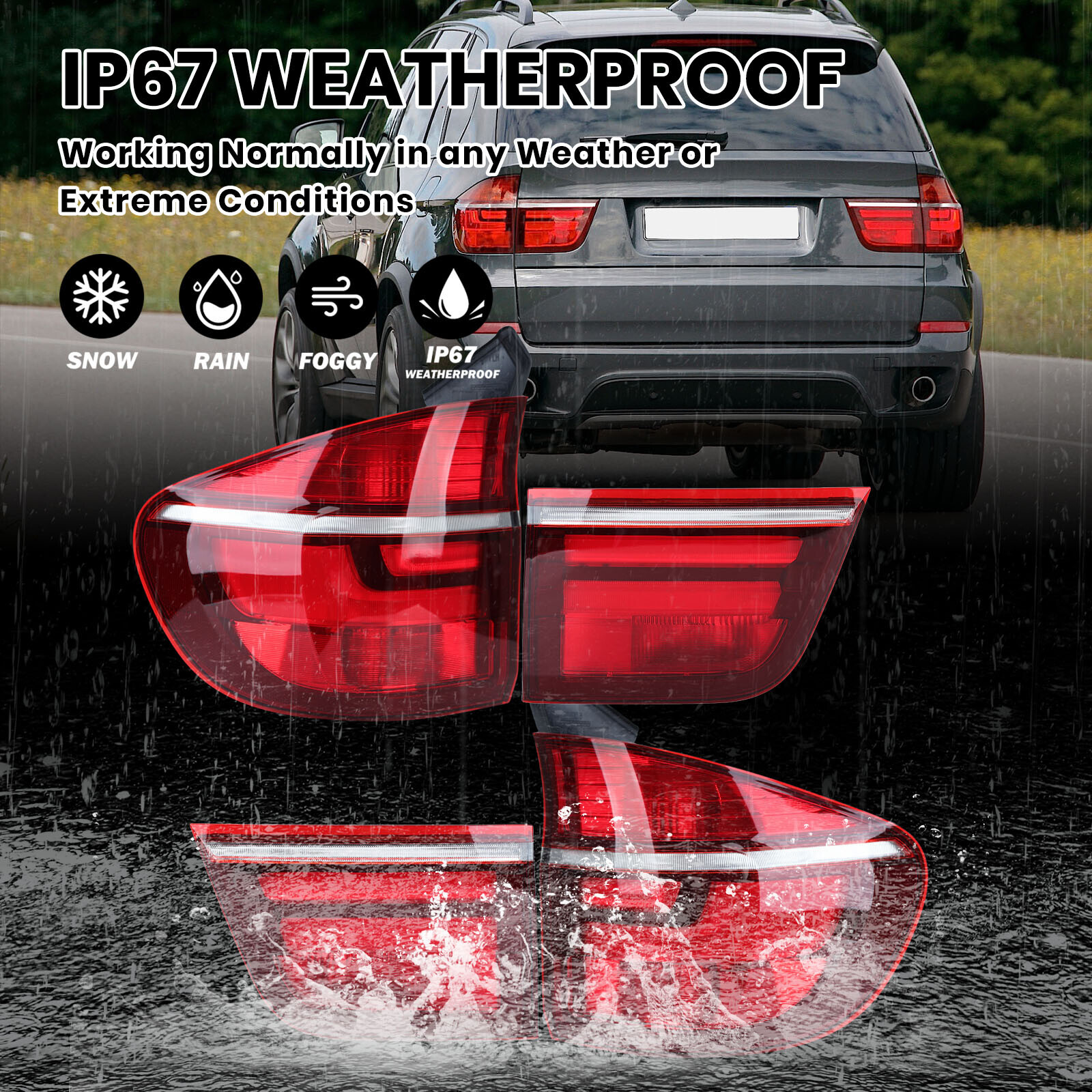 4PCS Outer Inner Tail Light Rear Lamp Brake For BMW X5 E70 2007 2008 2009-2013