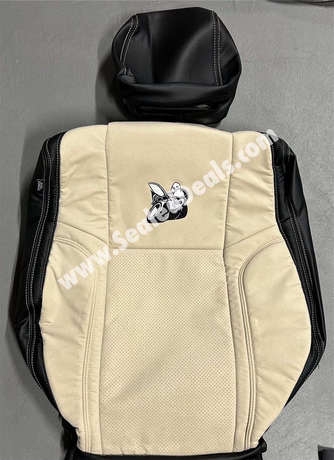 Black Leather & Sandalwood Suede Seat Covers for 2015-23 Dodge Challenger SCAT