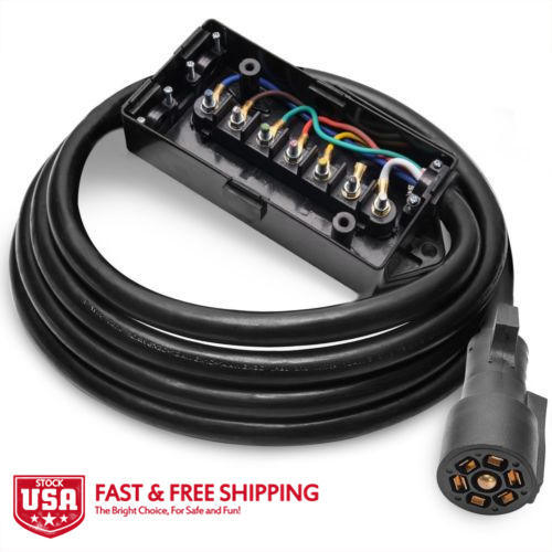 MICTUNING 8ft Trailer Cord 7 Way Plug Inline Junction Box Wiring Harness Kit