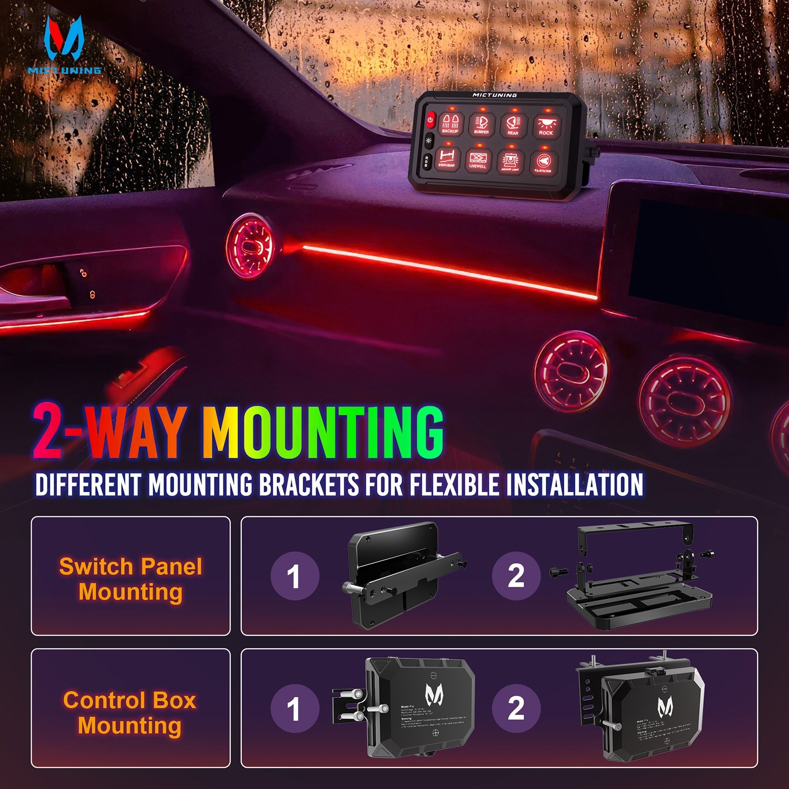 RGB 8 Gang Switch Panel, Circuit Control Relay System Box for Truck Offroad Boat