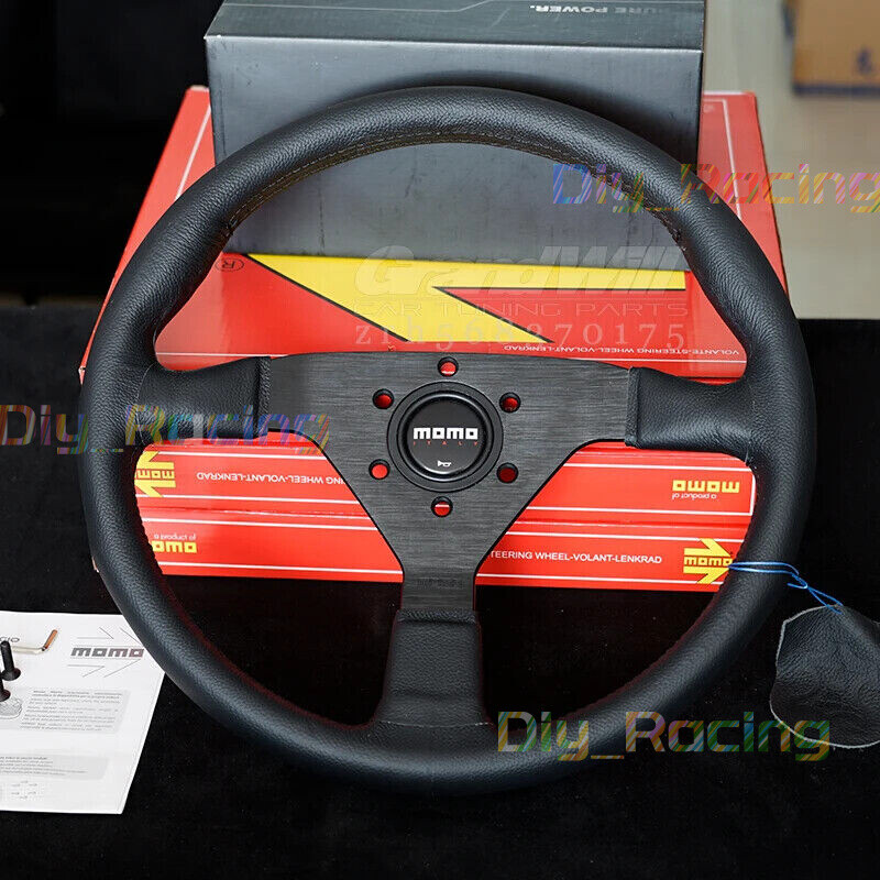 MOMO MonteCarlo 340mm 14′ Genuine Leather Thickened Spoke Sport Steering Wheel