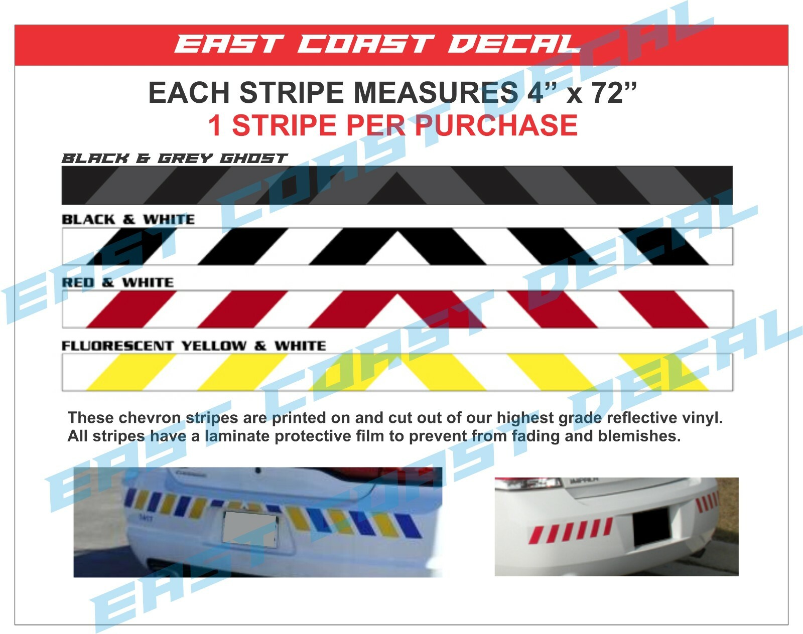 POLICE SAFETY CHEVRON STRIPE EMERGENCY CAUTION 911 REFLECTIVE (1) DECAL EMT CRT