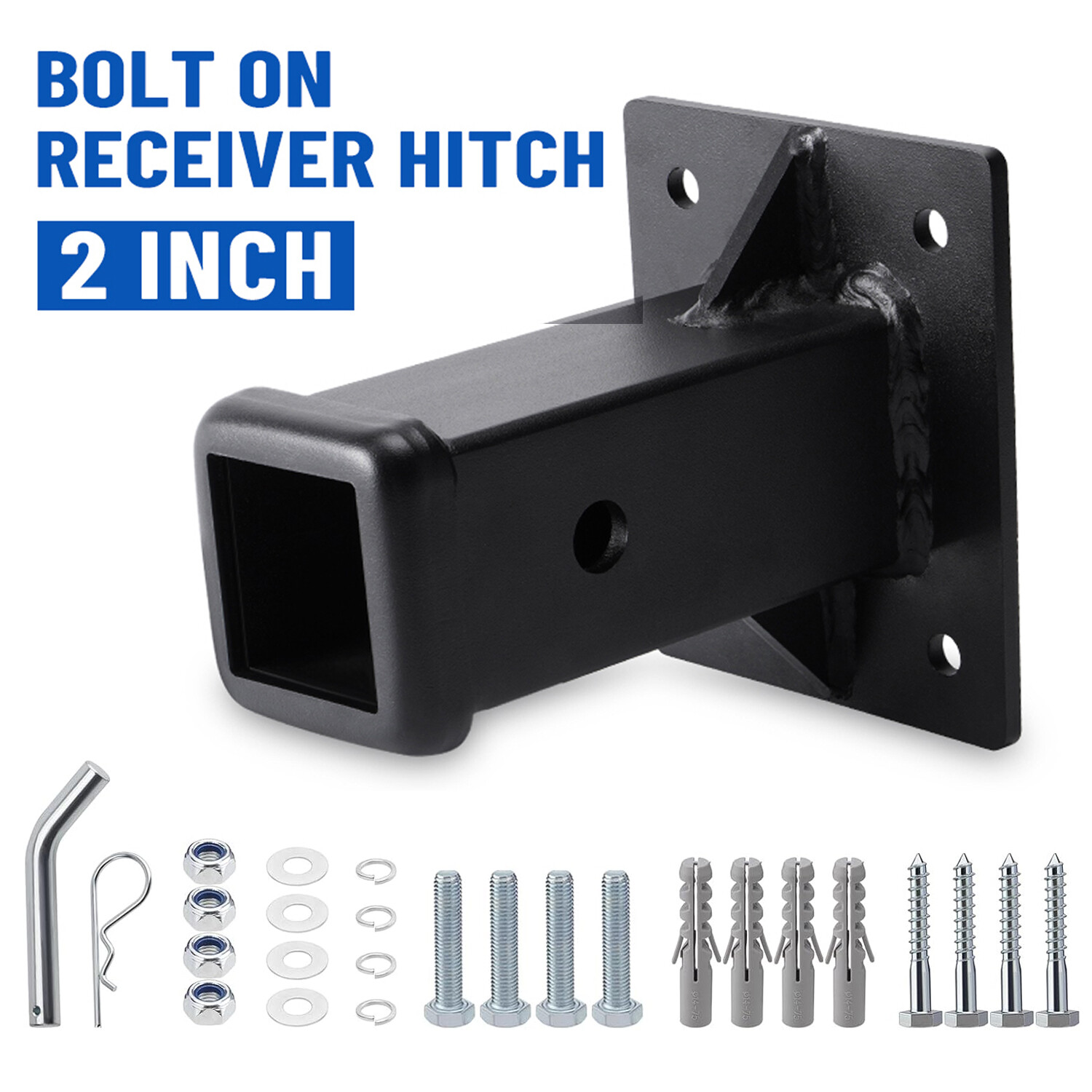 2 Inch Opening Hitch Receiver Hitch Wall Mount, Bolt-On Receiver Tube Black New