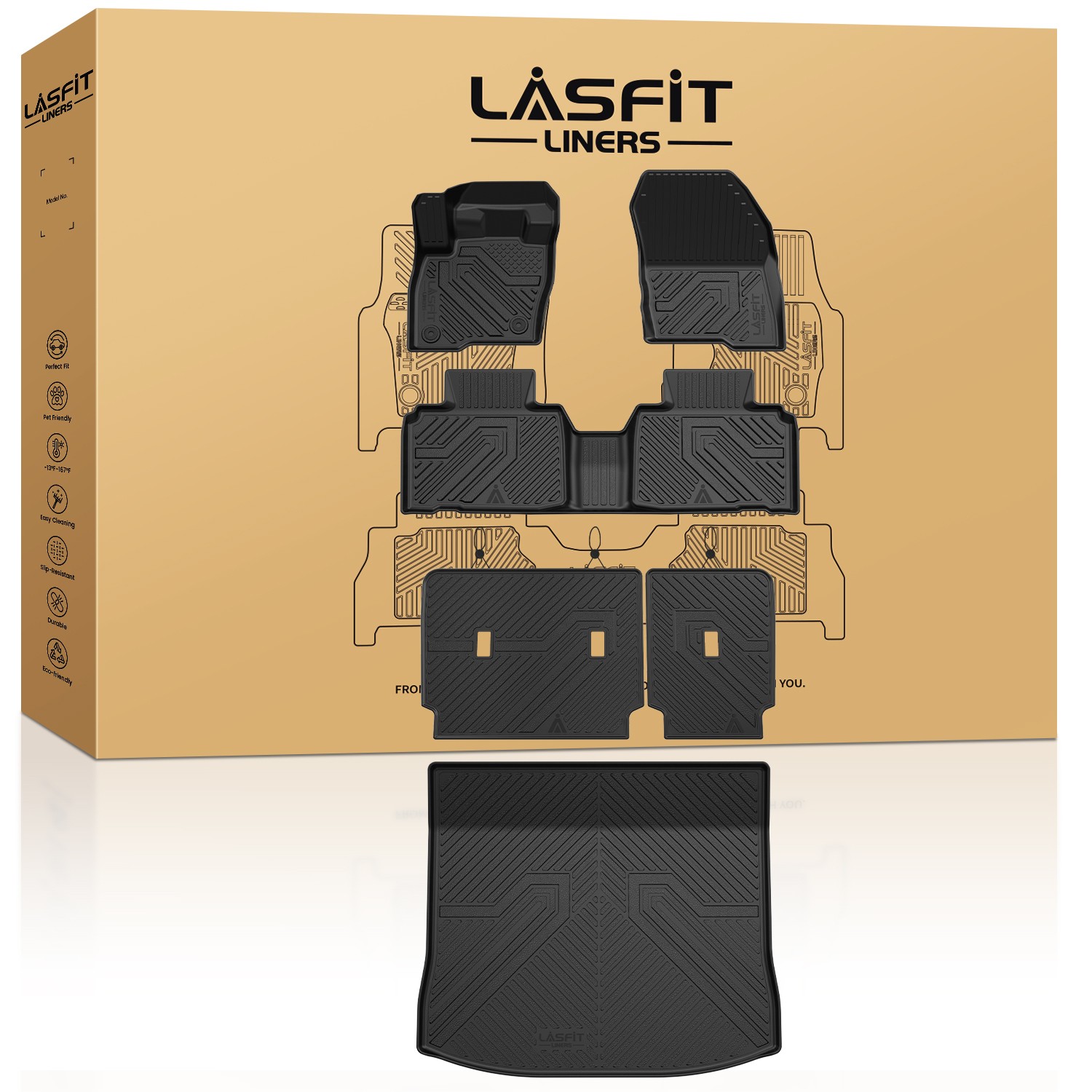 LASFIT Floor Mats for Ford Edge 2015-2024 Waterproof Protection TPE Cargo Liner