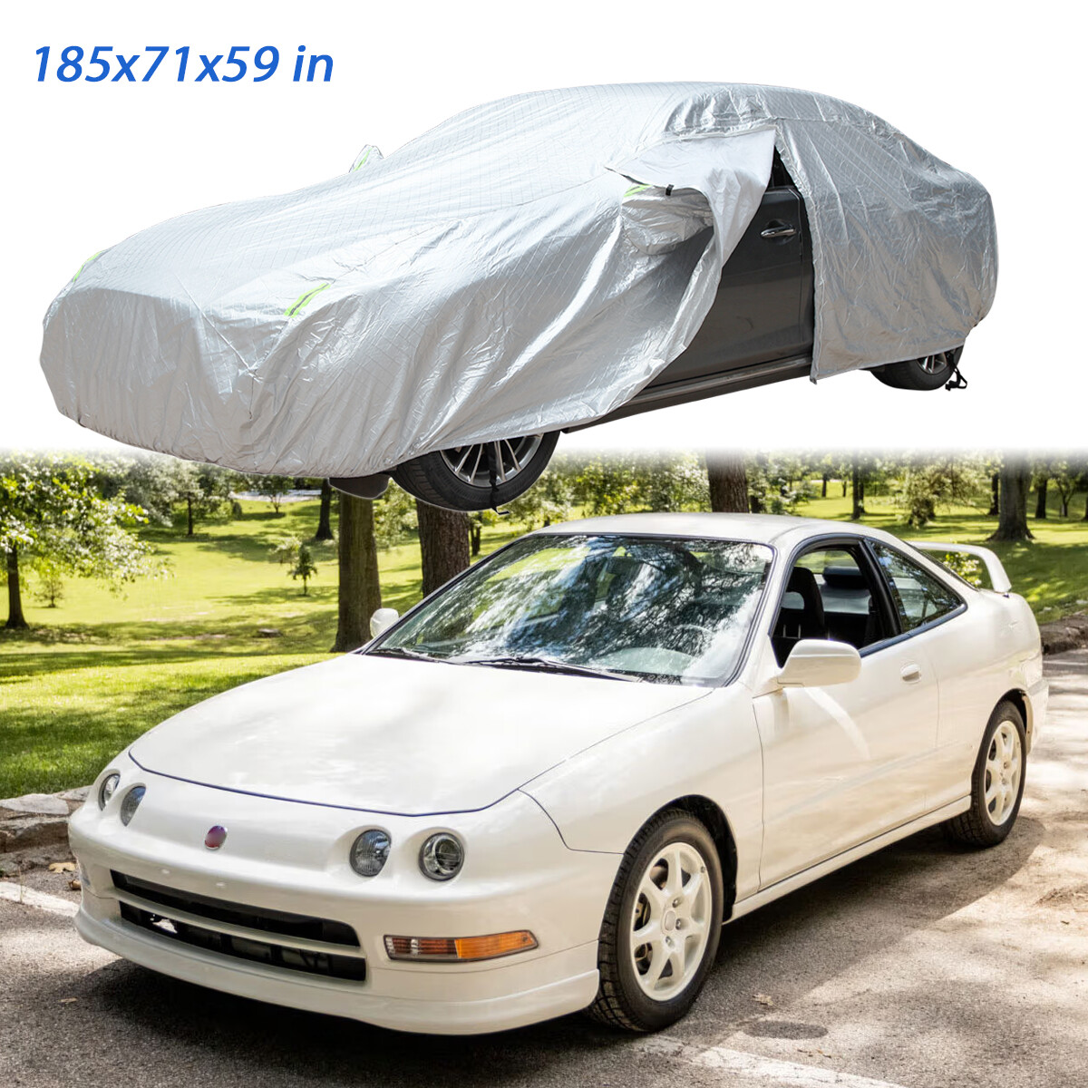 185″ Car Cover w/ Zipper Water UV Snow Rain Dust Resistance For Acura Integra