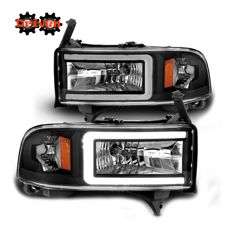 94-01 Dodge Ram 1500 2500 3500 Black Housing 1pc Headlights Corner CCFL C DRL