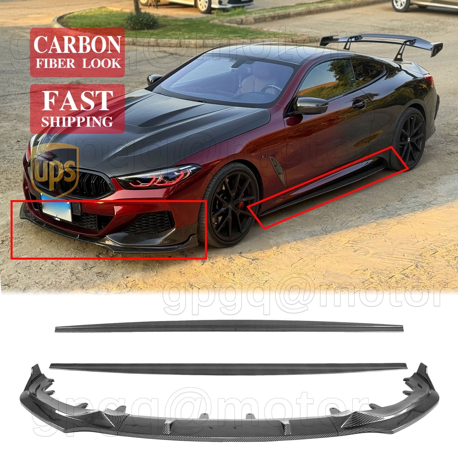 For BMW 8 Series G14 G15 M850i 19-24 Carbon Front Bumper Lip&Side Skirt Splitter
