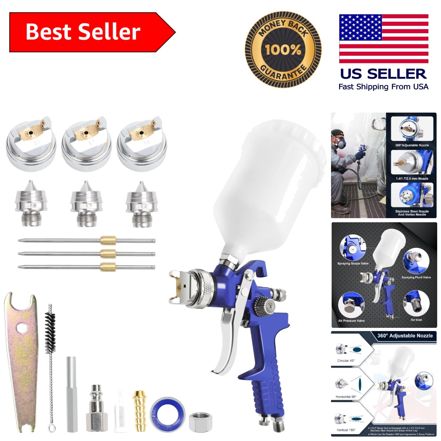 Efficient HVLP Paint Spray Gun with 3 Nozzle Sizes for Automotive & DIY Projects