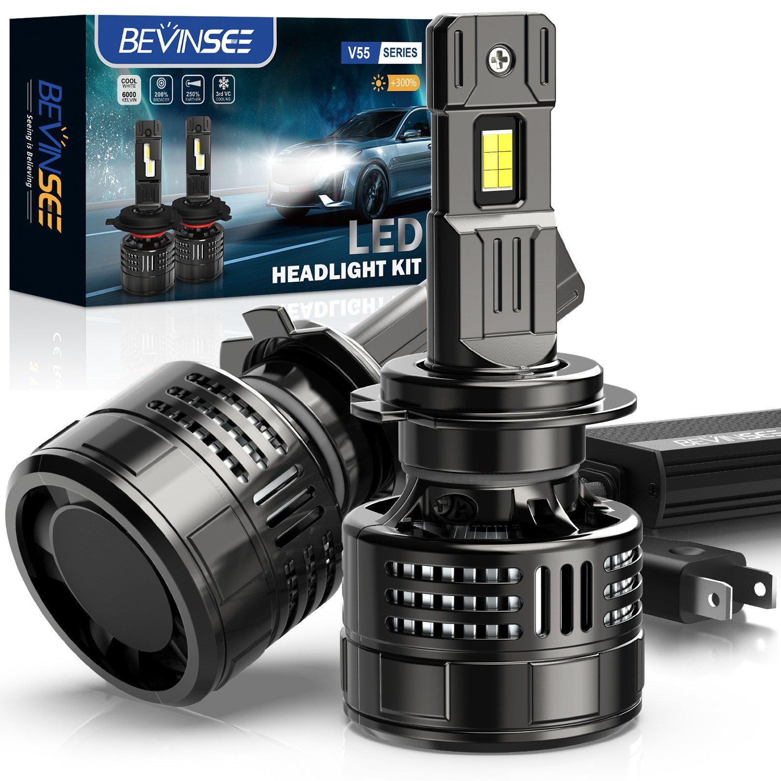 H7 LED Headlight Bulbs 150W 6000K 28000LM for BMW E60 E61 550i 528i Canbus Kit
