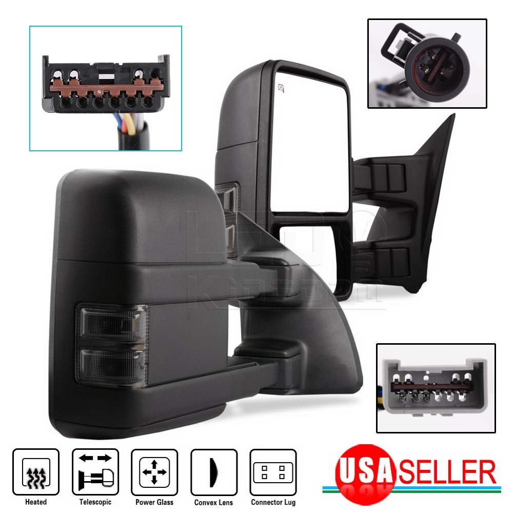 Tow Mirrors For 99-07 Ford F250-F550 Super Duty Power Heated Turn Signal Smoke