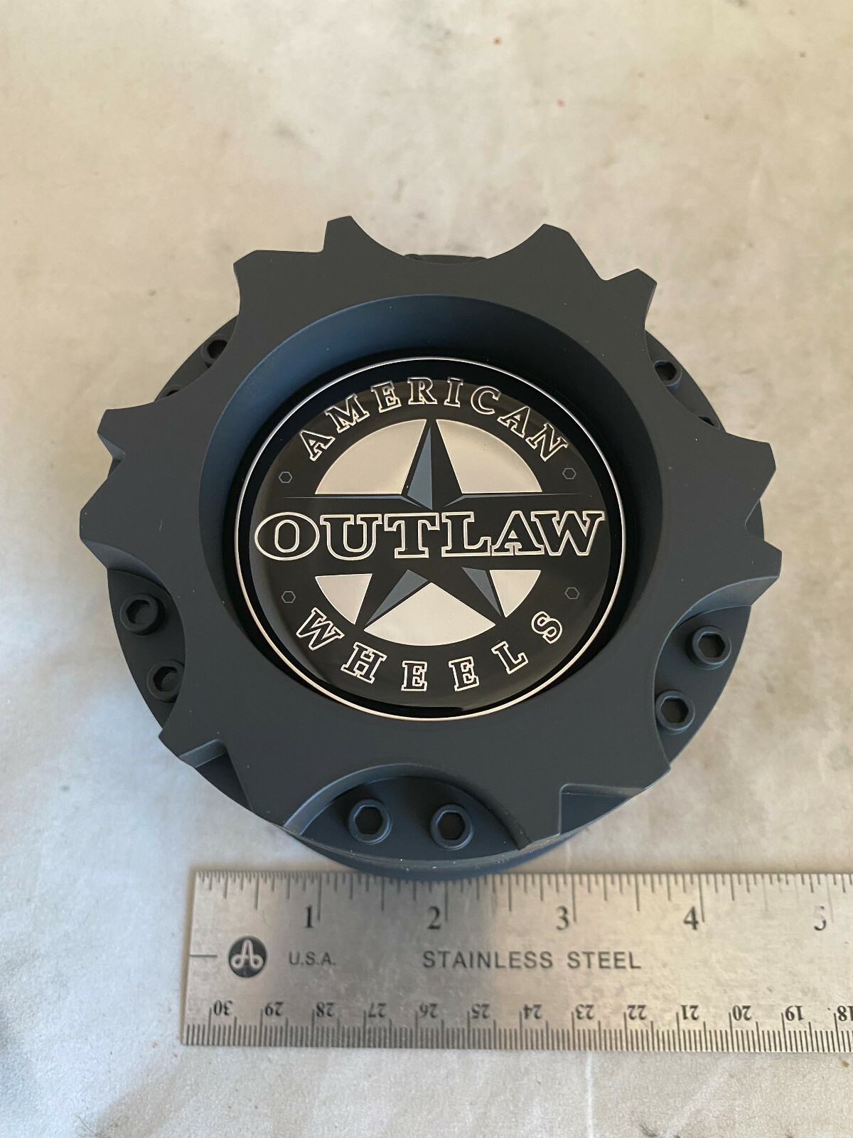 1- American Outlaw Matte Black Wheel Rim Hub Cover 2 Piece Center Cap BC-894 A B