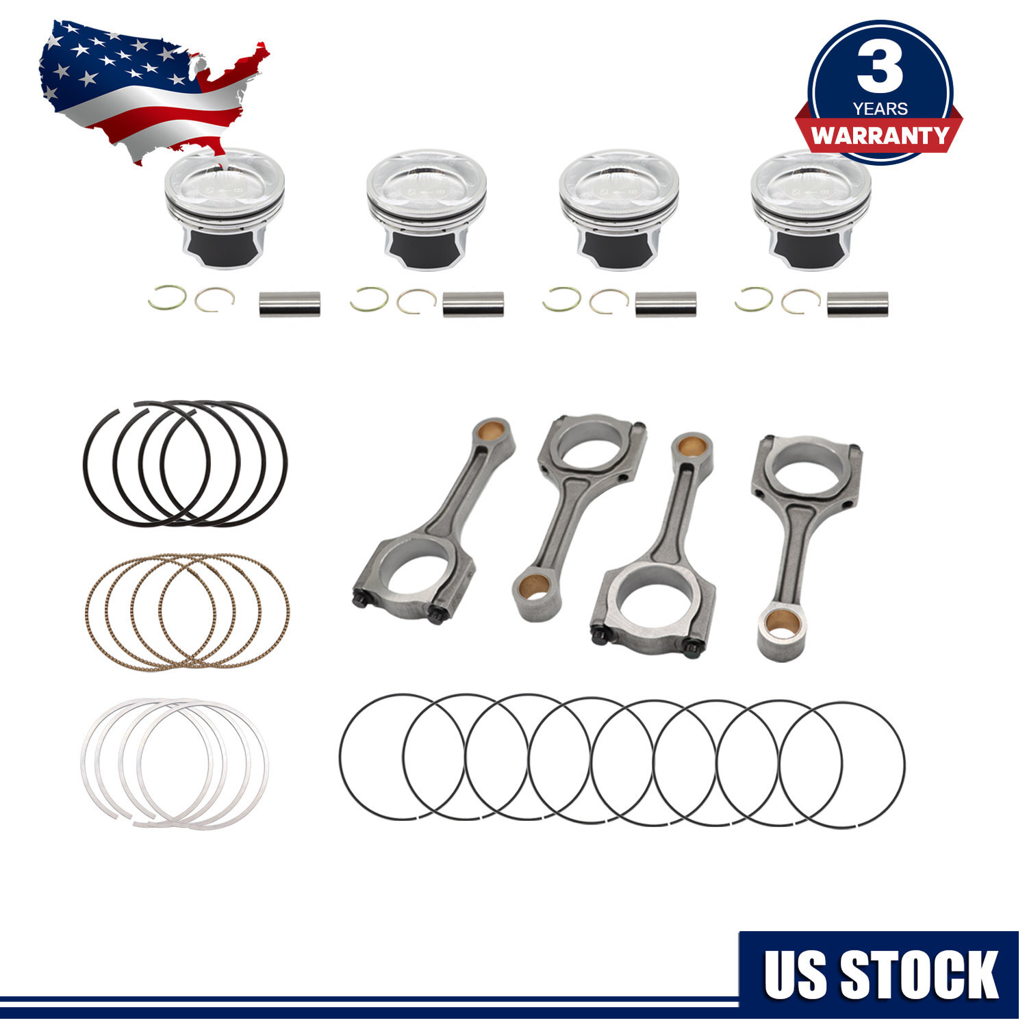 4 Set Connecting Rod Piston Fit for 11-19 Hyundai Sonata Kia Sorento Optima 2.4L