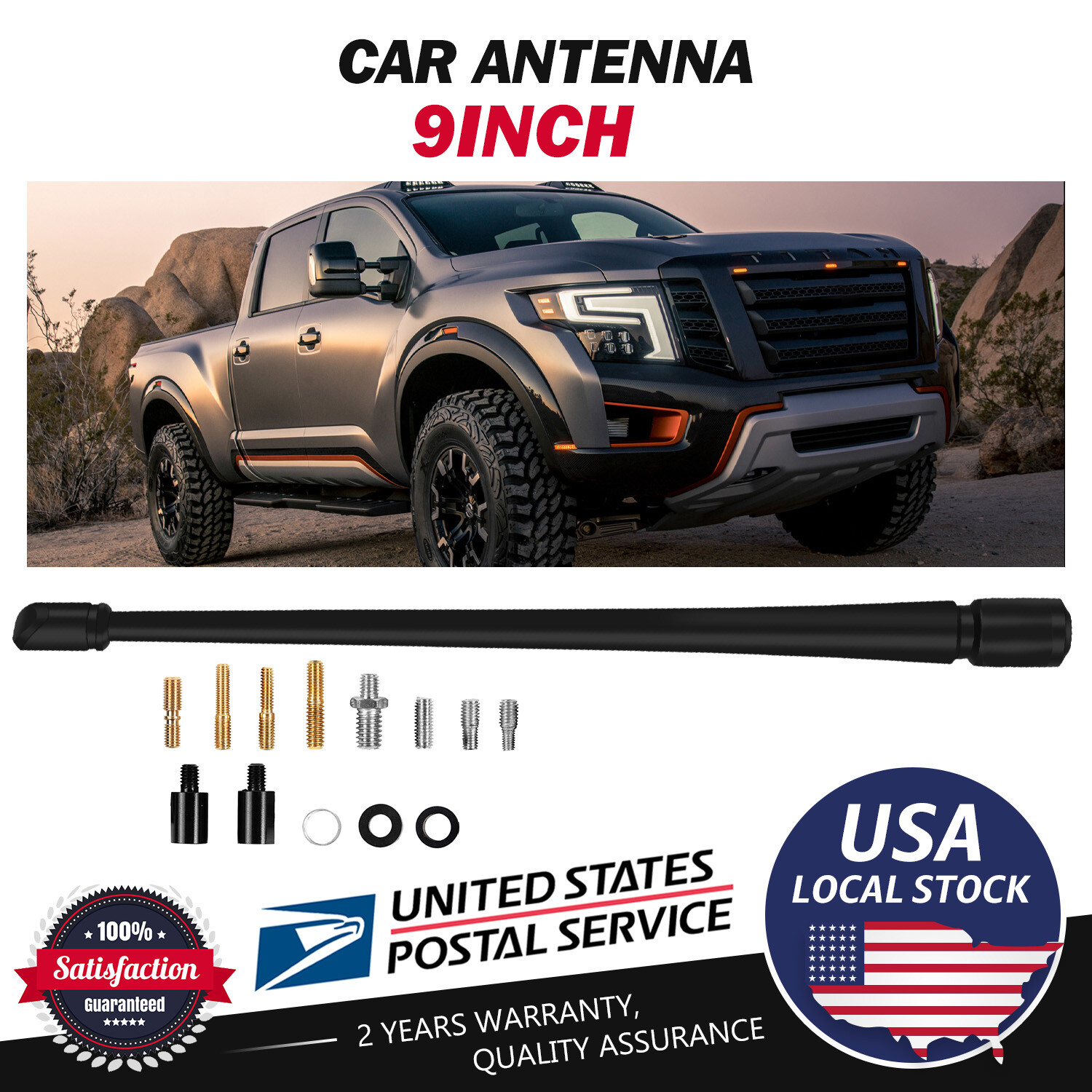Universal 9″ Length Auto Aluminum Alloy Rubber Steel FM AM Radio Car Antenna
