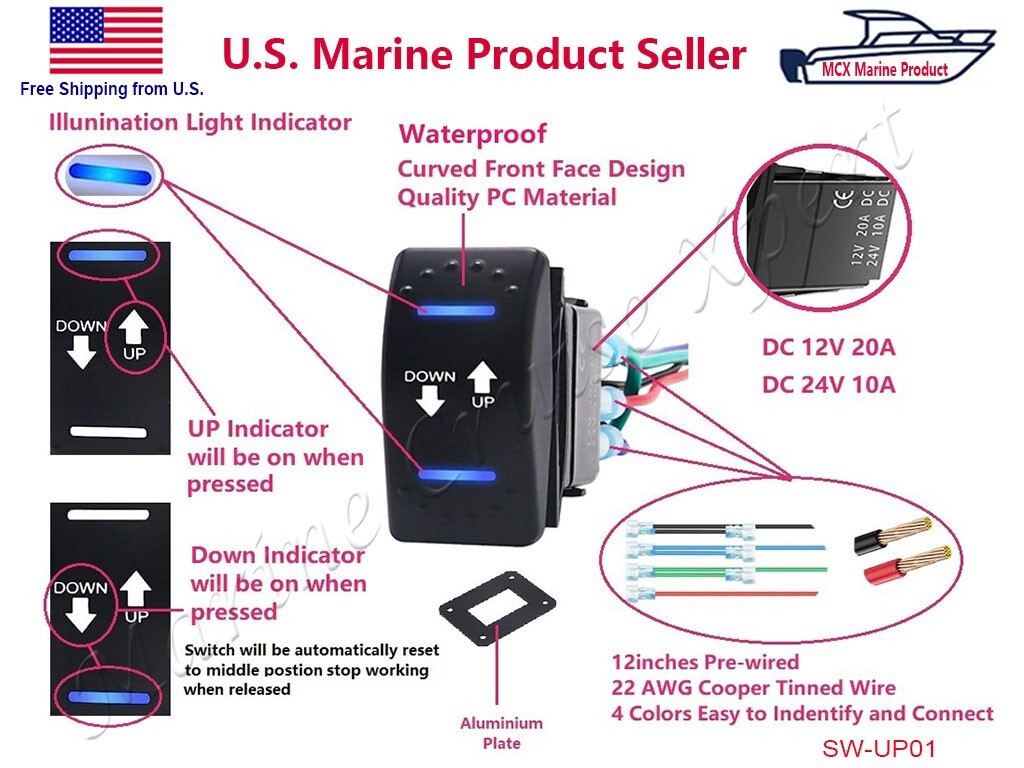 Boat Marine Up Down Toggle Rocker On Off On Switch Tilt Trim Switch