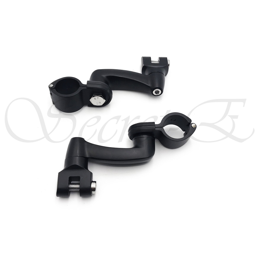 Black 360 Adjustable Highway FootPeg Mounting Kit For 1.5″ Harley Engine Guard