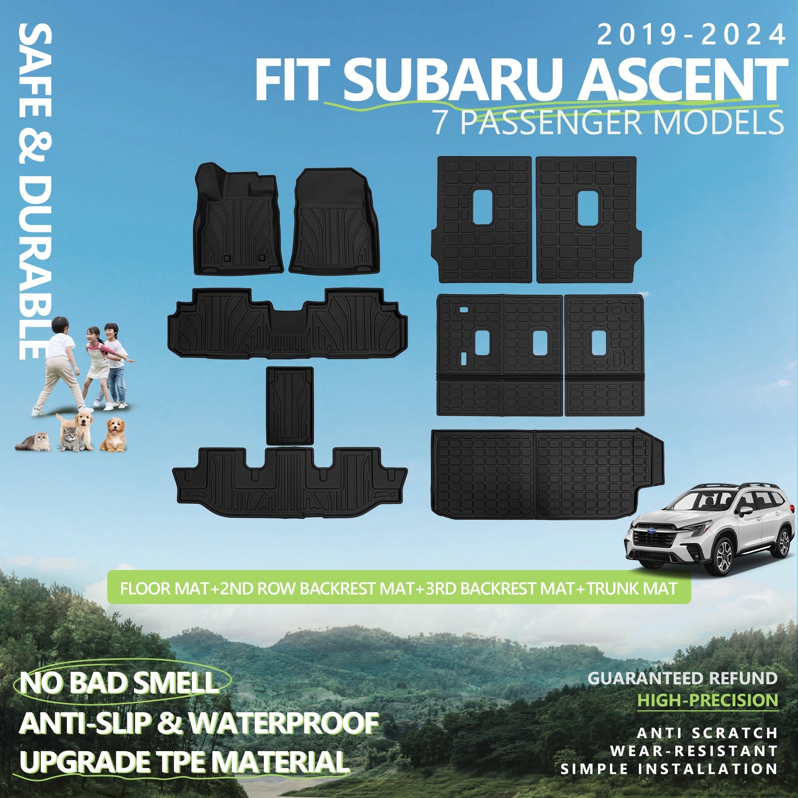 For 2019-2024 Subaru Ascent 7&8 Seats Floor Mat Trunk Backrest Mat Cargo Liners