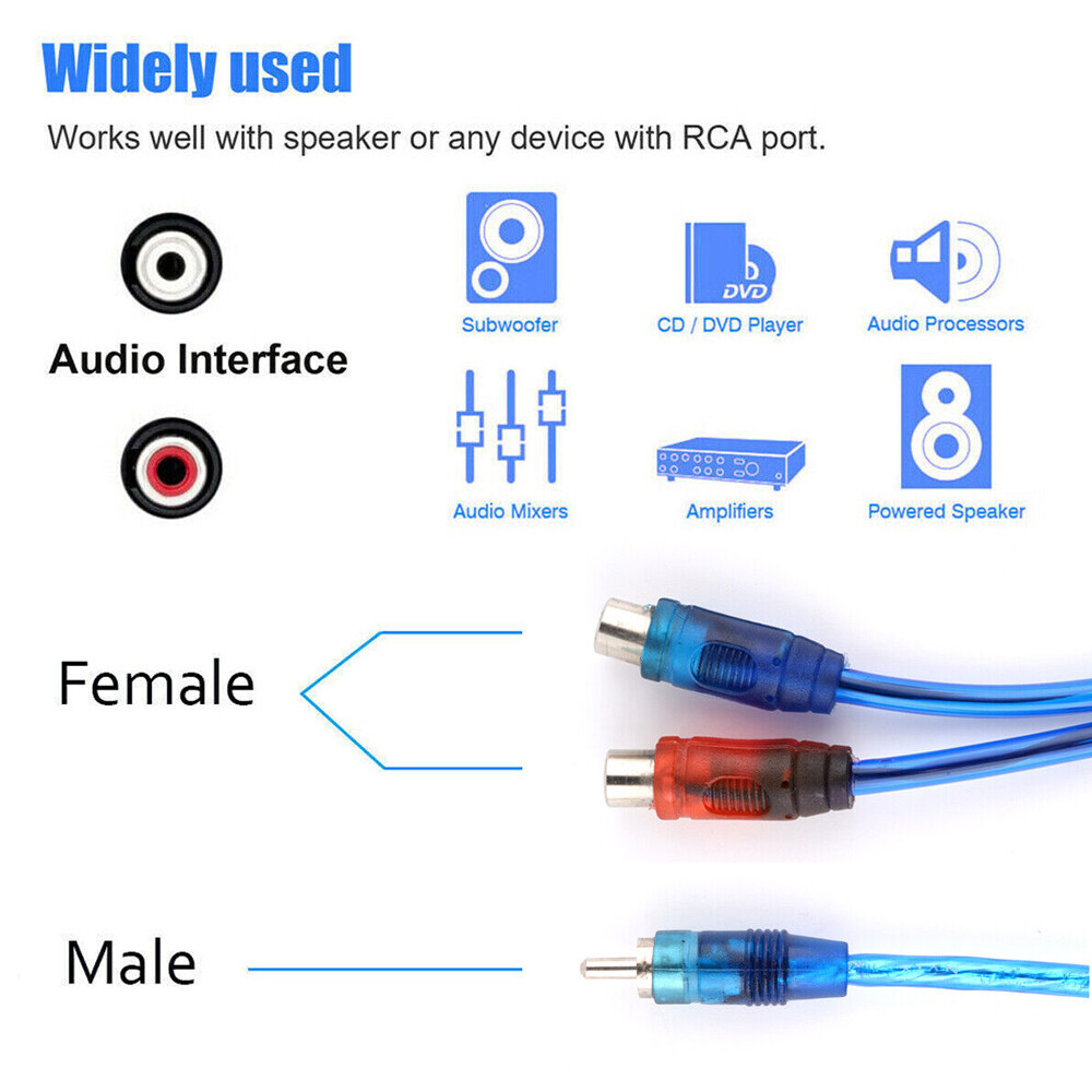 6Pcs 12″ RCA Audio Jack Cable Y Splitter Adapter 1 Male to 2 Female Plug