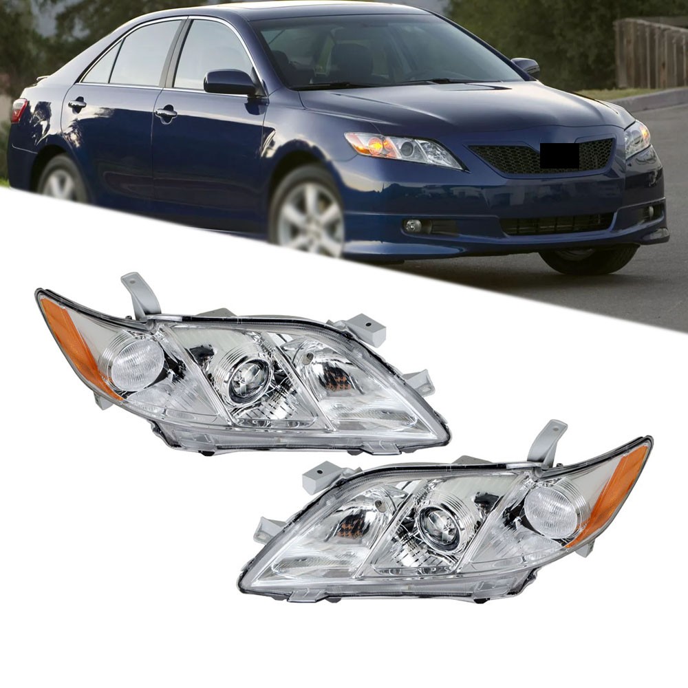 Headlights Headlamp Fit For Toyota Camry 2007-2009 Chrome Housing Clear L+R Pair