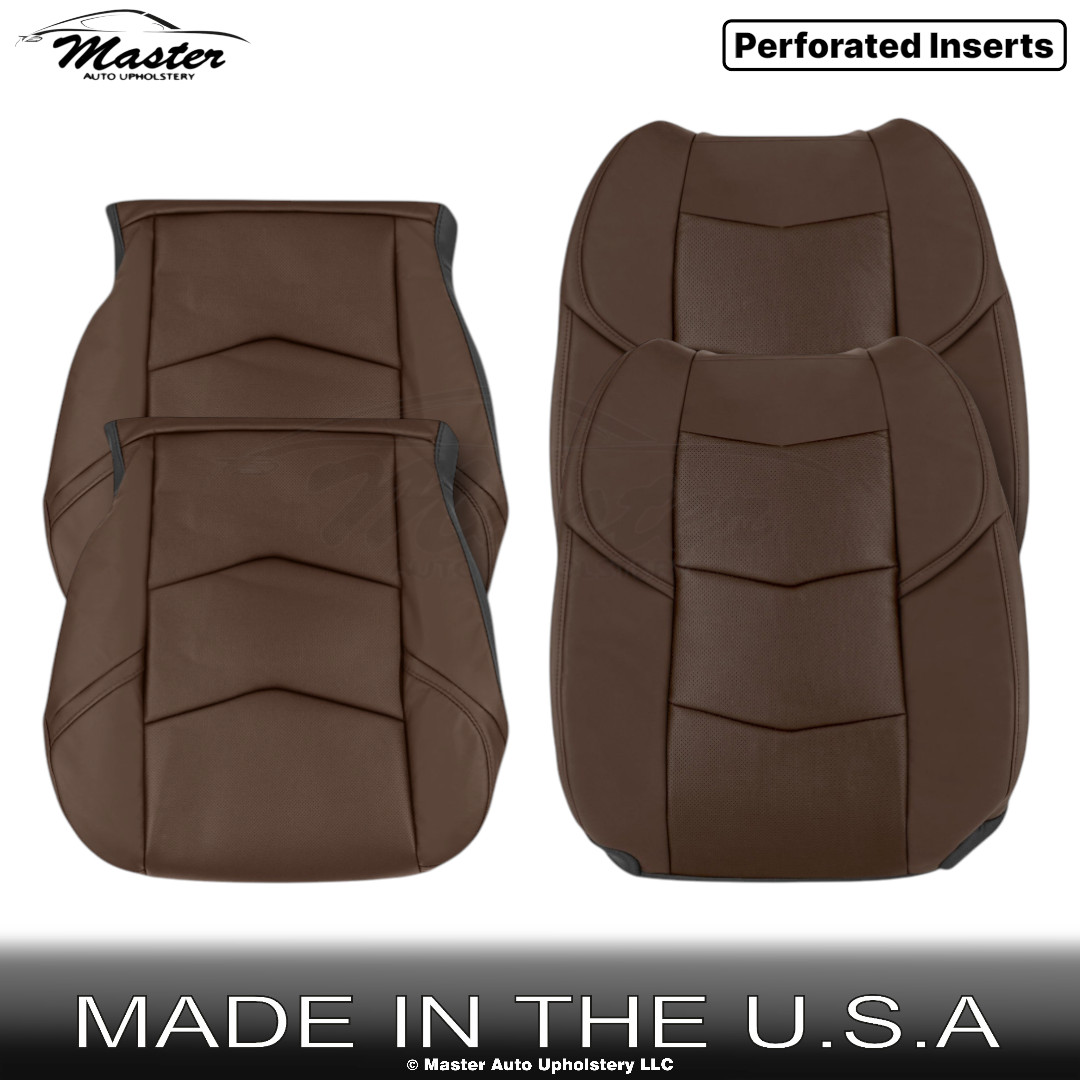 2015-2020 Fits Cadillac Escalade Leatherette Perf. Front Seat Covers Kona Brown